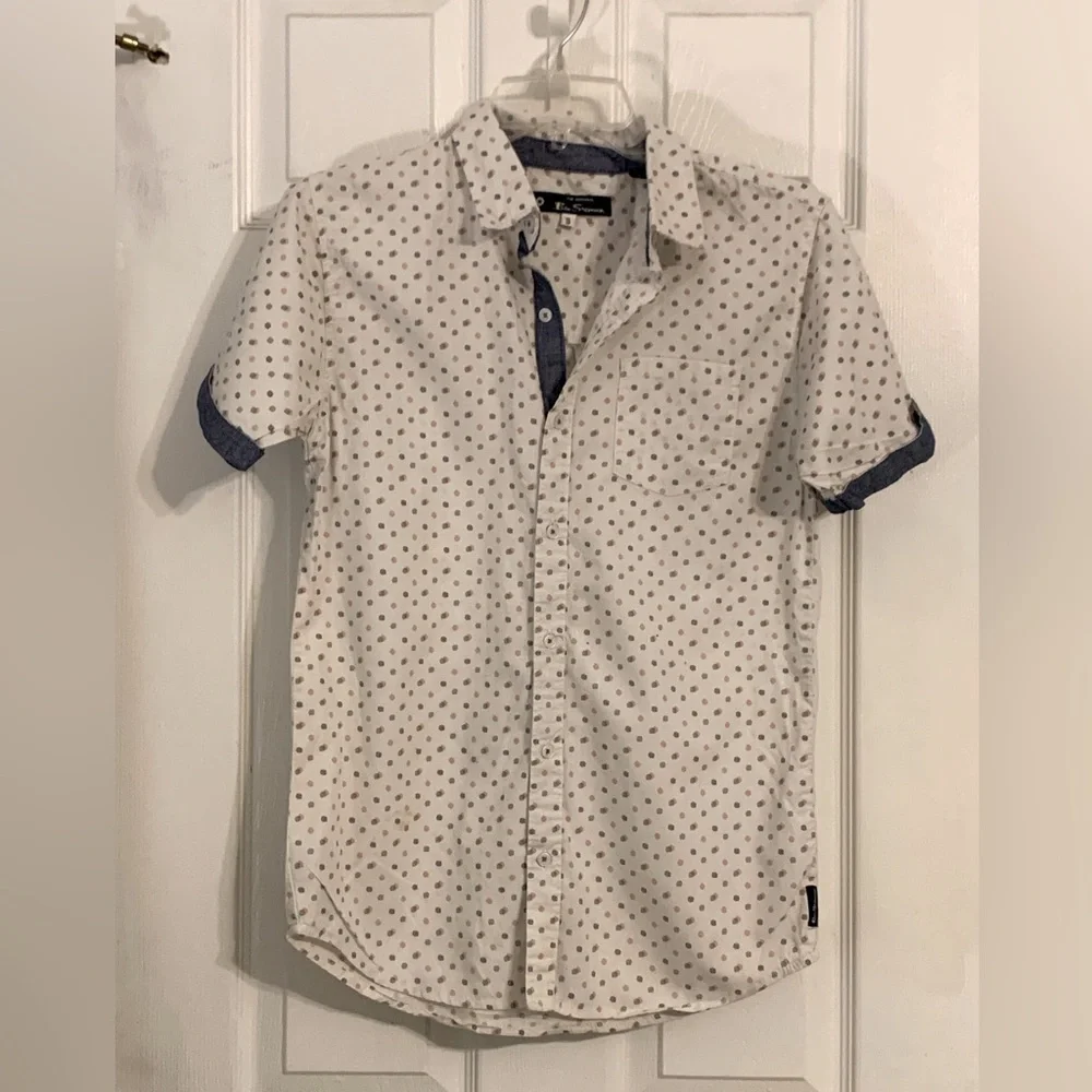 Ben Sherman White Short Sleeve Button-Down Shirt with Blue Trim